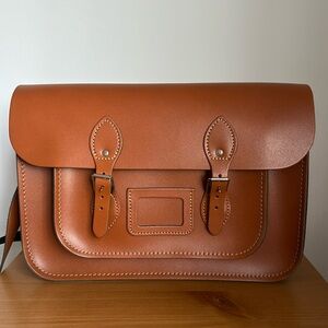 Brown leather satchel